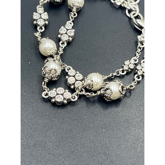 Brighton Atma White Pearls Rhinestone Silver Tone Double Strand Bracelet J34522 - Picture 4 of 7